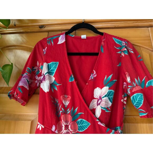 Old Navy Red Floral Waist Defined Flutter Sleeve Dress Womens SZ XS - Picture 5 of 12